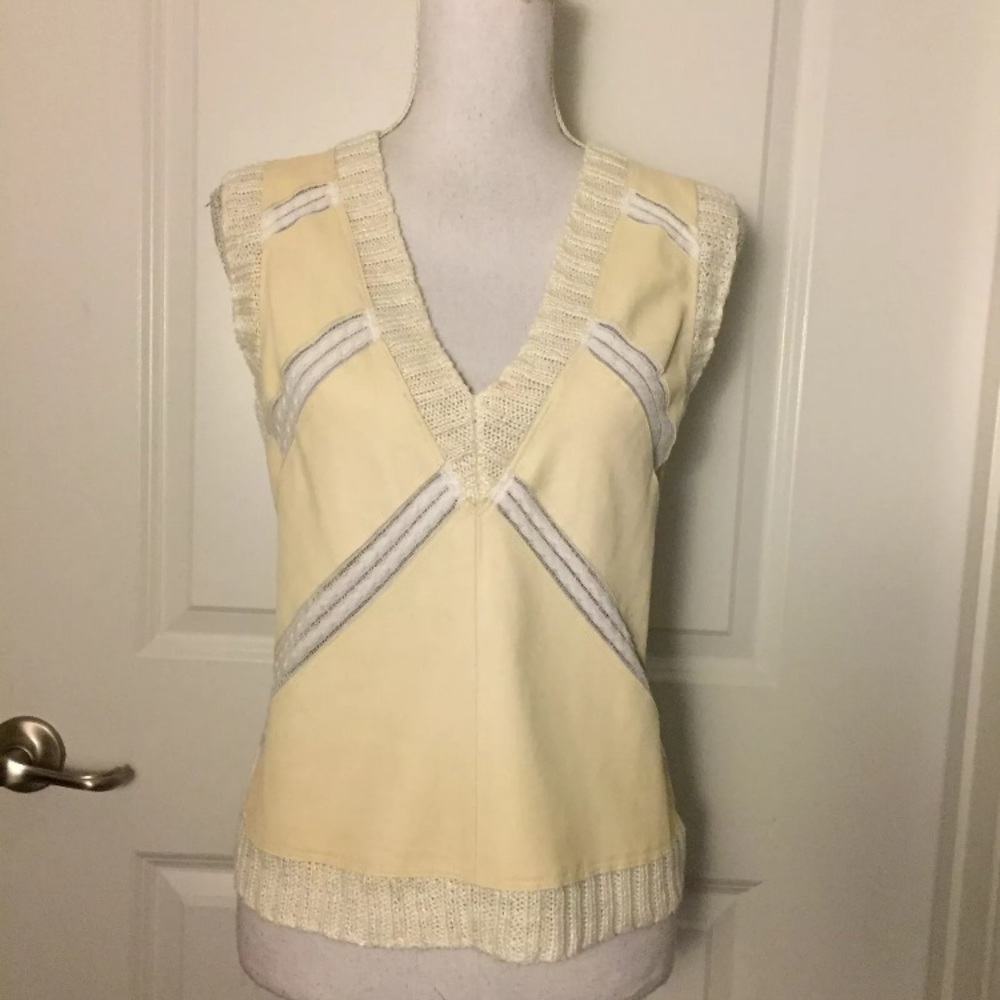 lisli Off White Cable Knit Leather Panel Vest